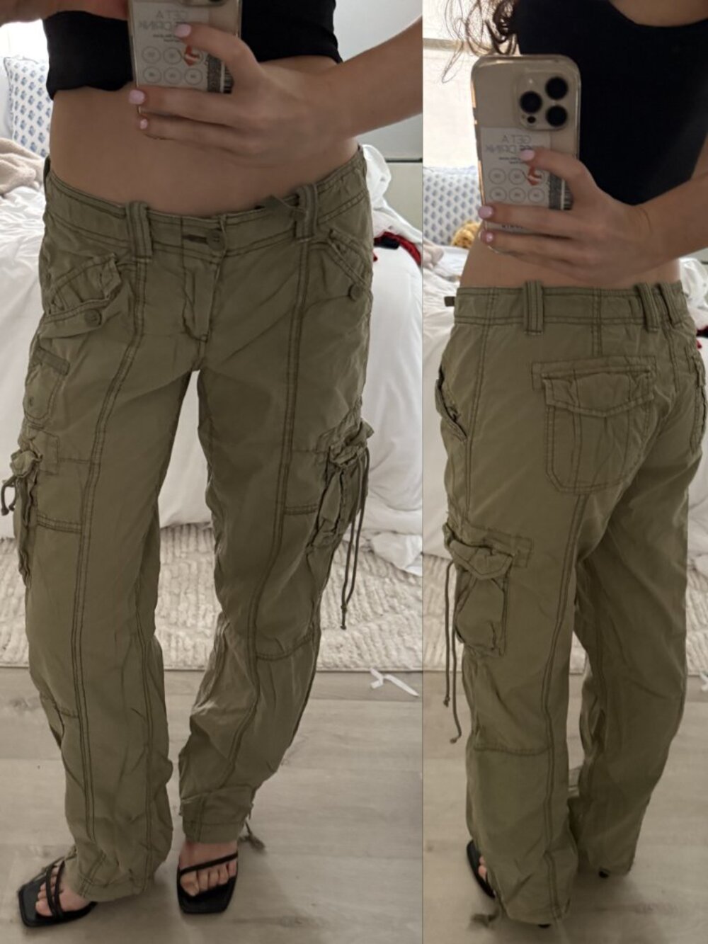 Vintage Army Green Low Rise Cargo Pants